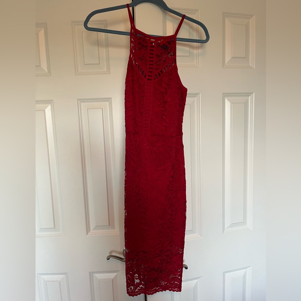 Macy’s red lace holiday dress
